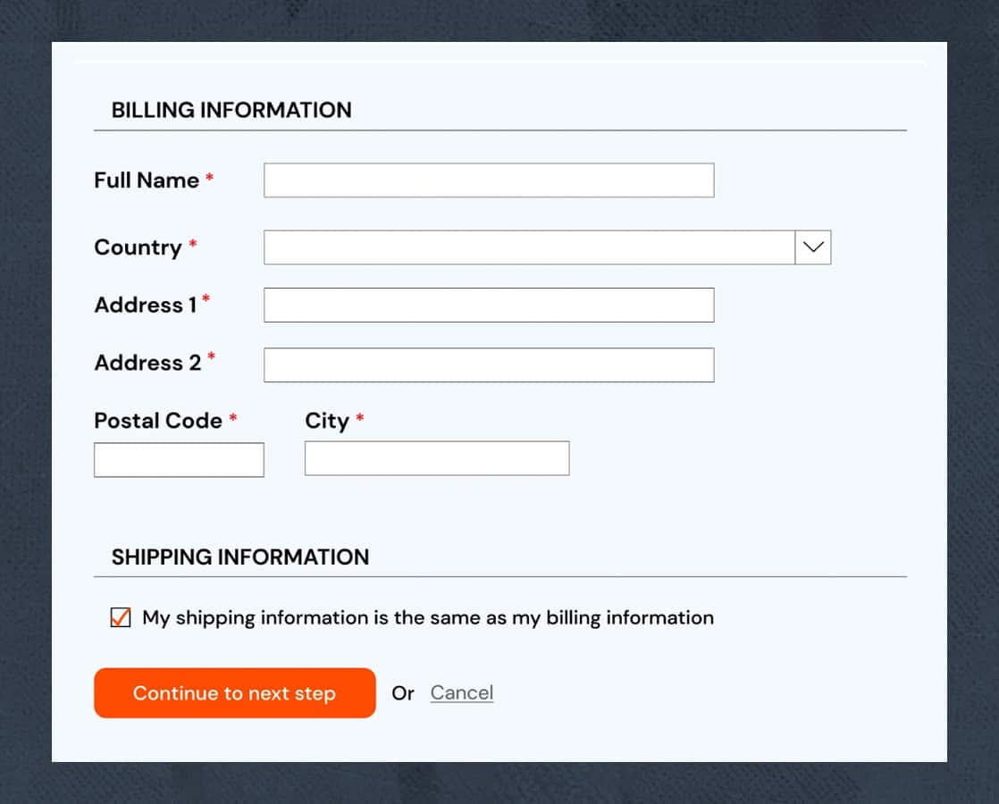 WCAG 2.2 compliance example of a form with a checkbox to prefill previously entered information.